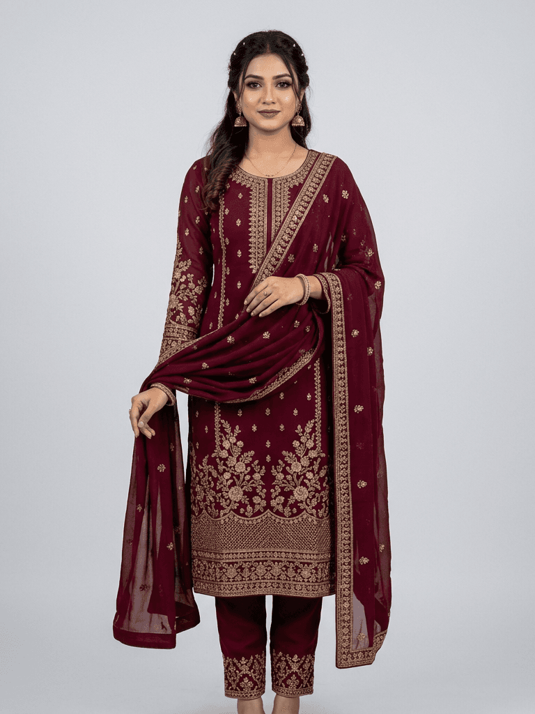 গর্জিয়াস জরি ওয়ার্ক জর্জেট থ্রি-পিস
