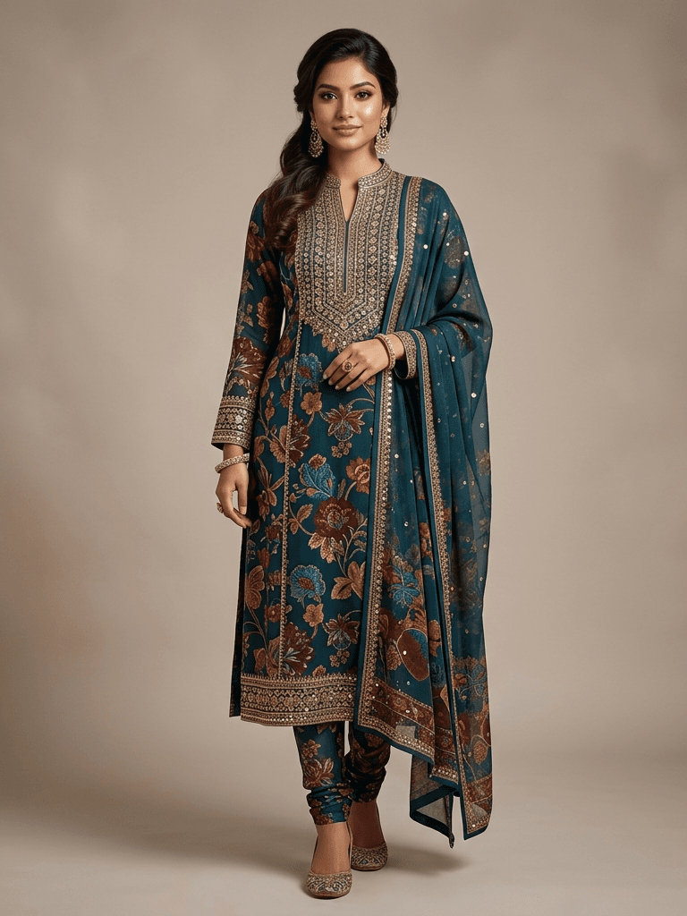 ডিজিটাল প্রিন্ট সিকোয়েন্স জর্জেট থ্রি-পিস